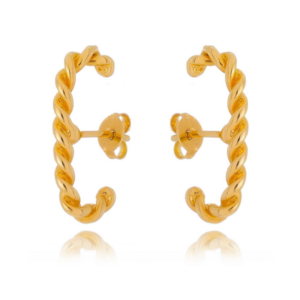 Brinco ear hook torcido banhado em ouro 18k - Imagem 1