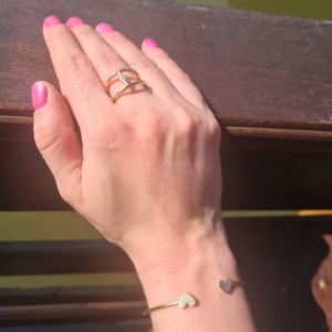 Anel Dois Aros Cristal Banhado em Ouro 18k - Imagem 2