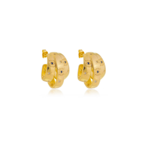 Brinco argola tripla banhado em ouro 18k - Imagem 1