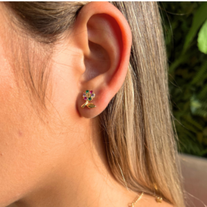 Brinco Flor Colorida Banhado em Ouro 18k - Imagem 2