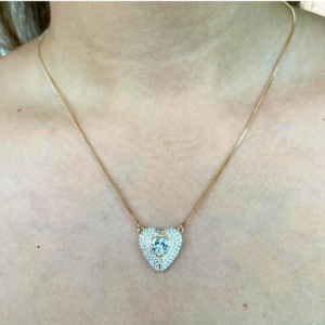 Colar coração cristal cravejado banhado em ouro 18k - Imagem 2
