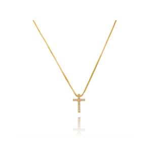 Colar cruz cravejada banhado em ouro 18k - Imagem 1