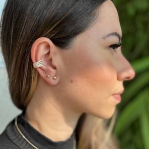 Piercing fake cravejado banhado em ouro 18k - Imagem 2