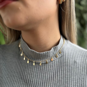 Colar chocker gotas banhado em ouro 18k - Imagem 1