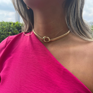 Colar chocker malha com círculo banhado em ouro 18k - Imagem 2