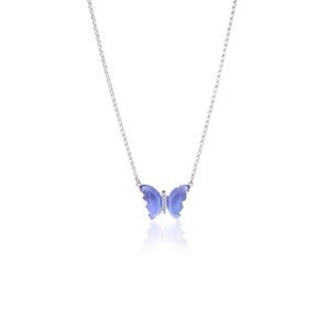 Colar Borboleta Lavanda Banho Prata - Imagem 1