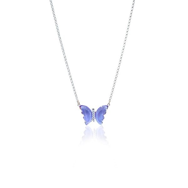 Colar Borboleta Lavanda Banho Prata SKU CO-M-15