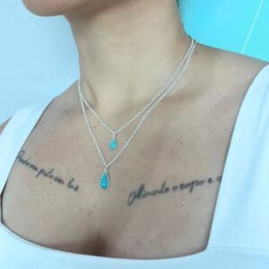 Colar Choker Dupla Pedra Turquesa Banho Prata - Imagem 2