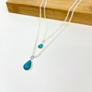Colar Choker Dupla Pedra Turquesa Banho Prata - Imagem 1