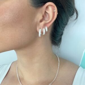 Brinco Trio Argola Cravejada Dupla Banho Prata - Imagem 1