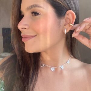 Colar Chocker Borboletas Banho Prata