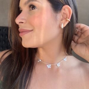 Colar Chocker Borboletas Banho Prata feminino da loja Padine