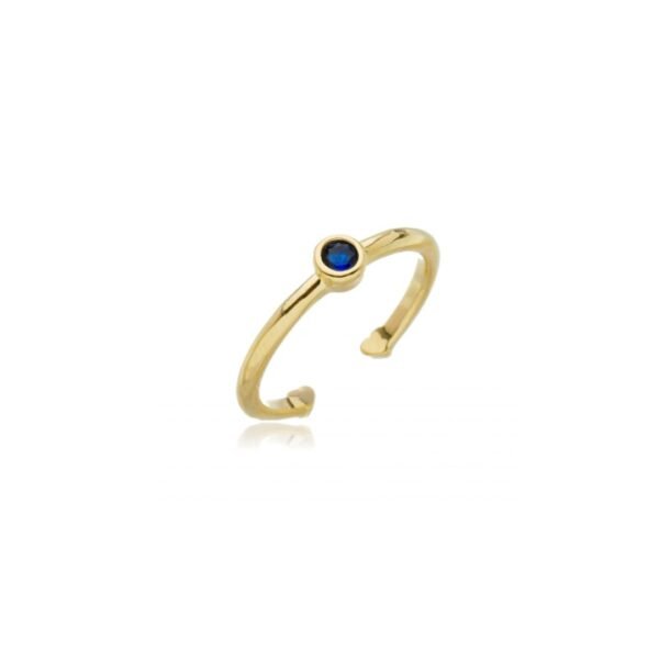 Anel Ajustável com Zircônia Azul Banhado em Ouro AN-K-7