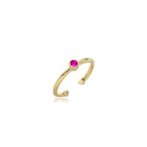 Anel Ajustável com Zircônia Fucsia Banhado em Ouro 18k