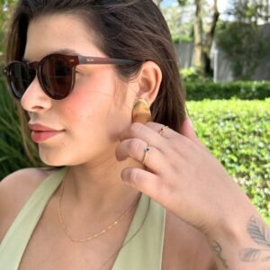Anel Ajustável com Zircônia Azul Banhado em Ouro 18k - Imagem 2