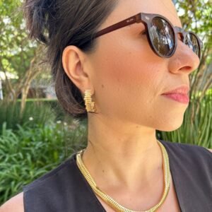 Brinco Argola Tracinhos Banhado em Ouro 18k - Imagem 2